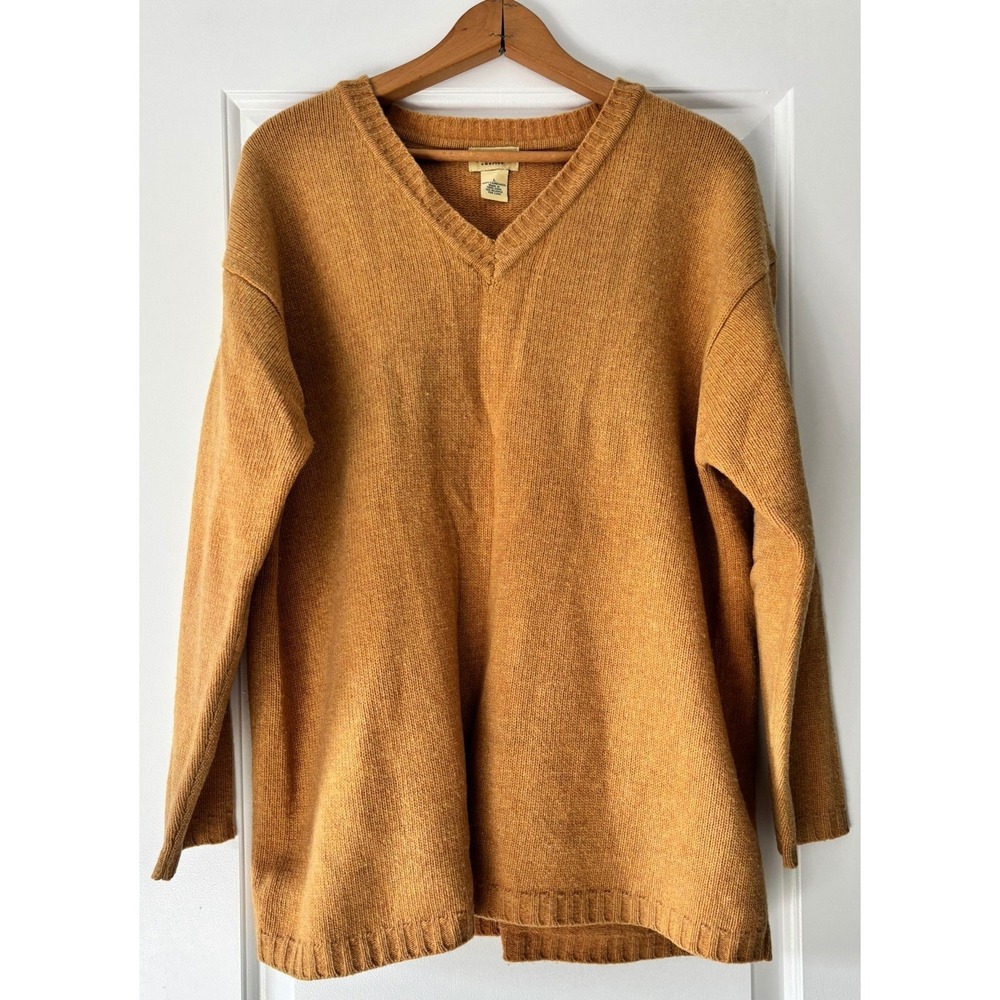 Limited America Sweater Women L Mustard Yellow 100% Lambswool V-Neck Vintage Y2K